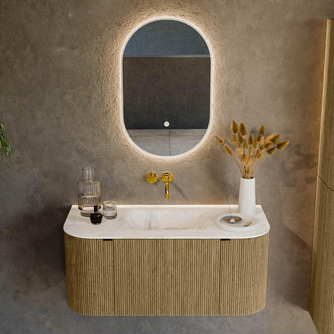 Mondiaz KURVE-DLUX Ensemble meuble de salle de bains - 100x46x40cm - 1 tiroir - 2 portes - vasque solid surface - centrale - sans trou de robinet - Dusk SW1414861