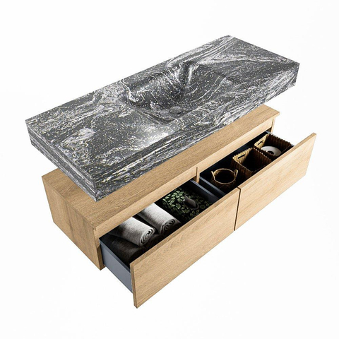 Mondiaz ALAN-DLUX Ensemble de meuble - 120cm - meuble Washed Oak mat - 2 tiroirs - Lavabo Cloud Lava suspendu - vasque Centre - 1 trou de robinet SW808948