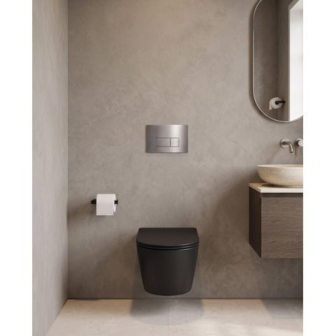 QeramiQ Dely Ensemble WC - 36.3x51.7cm - cuvette profonde - sans bride - réservoir encastré Geberit UP720 - abattant WC softclose 35 mm - plaque de commande acier - boutons rectangulaires - noir mat SW1427103