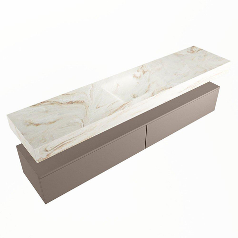 Mondiaz ALAN-DLUX Ensemble de meuble - 200cm - meuble Smoke mat - 2 tiroirs - Lavabo Cloud Frappe suspendu - vasque Centre - 0 trous de robinet SW805107