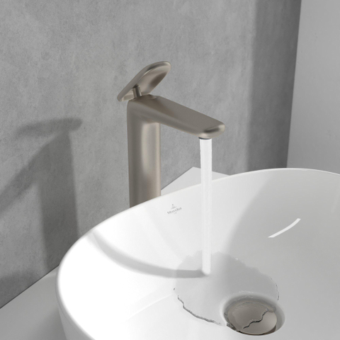 Villeroy & Boch Antao 1 greeps wastafelkraan verhoogd - met push open afvoergarnituur - Brushed Nickel (rvs) SW974199