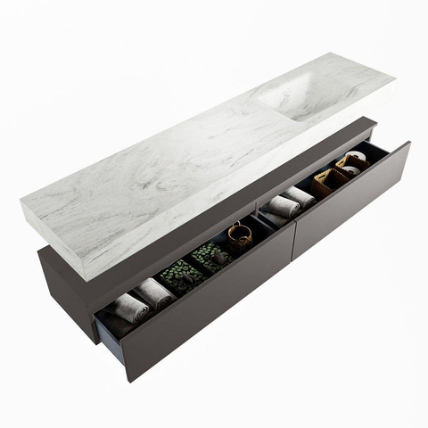 MONDIAZ ALAN - DLUX Badkamermeubelset - 200cm - onderkast - Dark grey - 2 lades - vrijhangende wastafel - wasbak rechts - 1 kraangat - Opalo SW806536