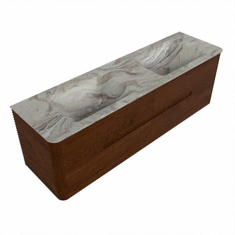 Mondiaz CIRO-DLUX Badkamermeubelset - 160x45x50cm - Solid surface wastafel Glace - 2 wasbak Dubbel - zonder kraangaten - 4 lades - Ruby SW1531679