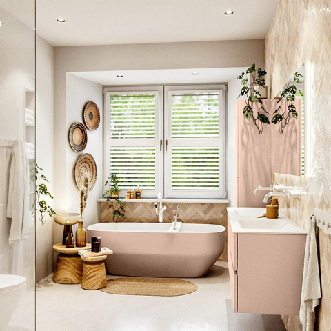 MONDIAZ VICA Ensemble meuble de salle de bains - 150cm - meuble bas rosee - 2 tiroirs - lavabo cloud double - sans trous de robinet - version haute 60cm - talc SW1083526