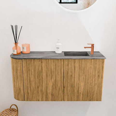 Mondiaz JOYA-DLUX 81.6cm toiletmeubel - ronding links kleur Oak - Wastafel FAYE positie Rechts 1 kraangat kleur Sombra. SW1424276
