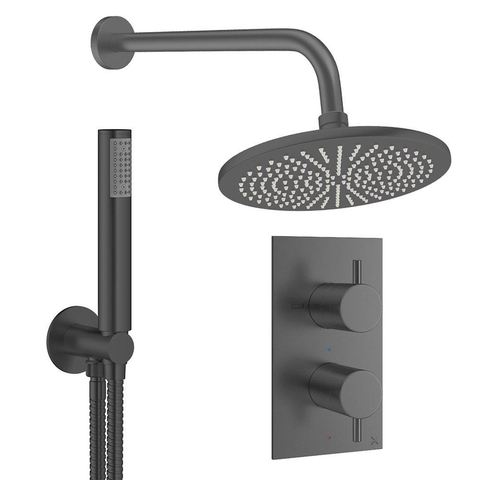 Crosswater MPRO Regendoucheset inbouw - 2 hendels - 30cm douchekop - handdouche - wandarm - slate gunmetal (antraciet) SW1472615