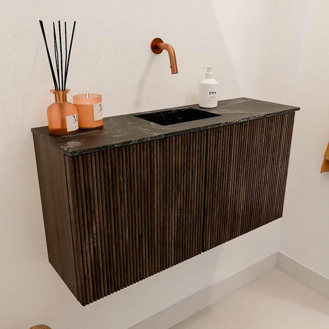 Mondiaz JOYA-DLUX Meuble de salle de bains 80cm - couleur Walnut - Vasque FAYE position Milieu Sans trou de robinet couleur Lava SW1422445