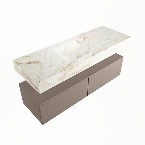 Mondiaz ALAN-DLUX Ensemble de meuble - 130cm - meuble Smoke mat - 2 tiroirs - Lavabo Cloud Frappe suspendu - vasque Centre - 0 trous de robinet SW804825