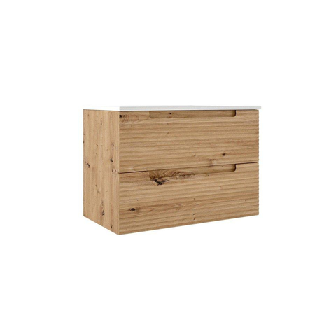Saniclass Prime Balance Meuble de salle de bain - 100x55x45cm - 1 vasque rectangulaire en céramique blanc - 1 trou de robinet - 2 tiroirs - miroir rectangulaire - chêne rustique SW1159469