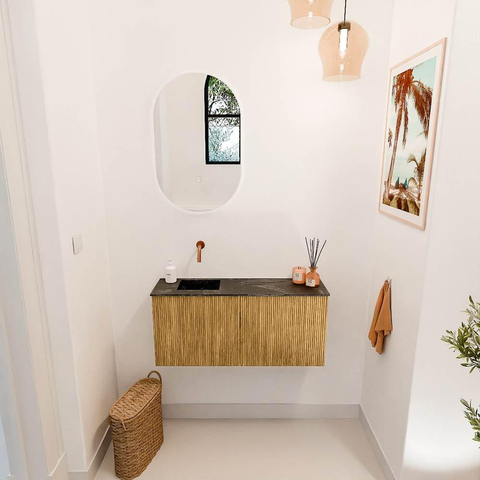 Mondiaz JOYA-DLUX 90cm meuble de toilette - couleur Chêne - Vasque FAYE position Gauche Sans trou de robinet couleur Lava SW1422071