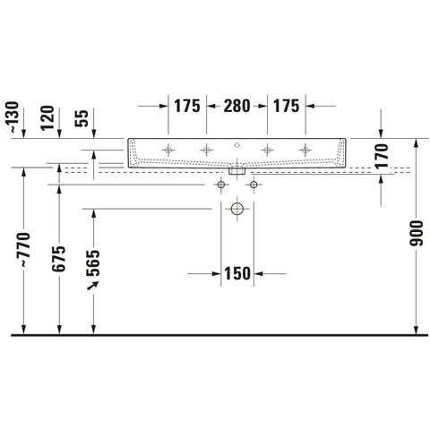 Duravit Vero air Wastafel - geslepen - met 2x1 kraangat - met overloop - 100x47cm - met wondergliss - inclusief bevestiging - wit SW156941