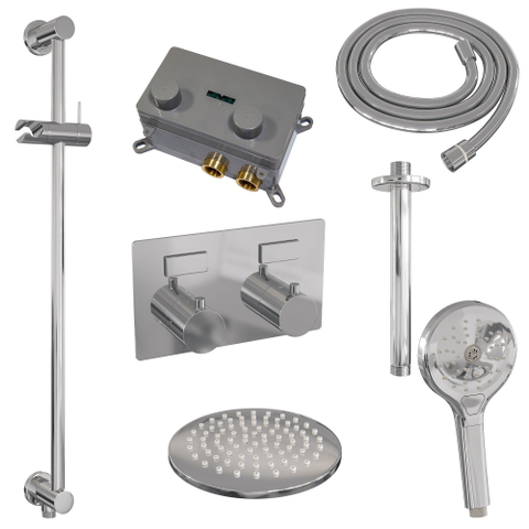 BRAUER Chrome Edition Thermostatische Regendouche inbouw - drukknoppen - SET 71 - 20cm hoofddouche - plafondarm - 3 standen handdouche - doucheslang - geïntegreerde glijstang - chroom SW925555
