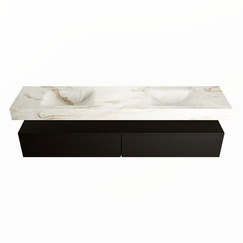 Mondiaz ALAN-DLUX Ensemble de meuble - 200cm - meuble Urban mat - 2 tiroirs - Lavabo Cloud Frappe suspendu - vasque Gauche et droite - 2 trous de robinet SW804698