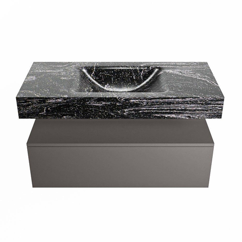 Mondiaz ALAN-DLUX Ensemble de meuble - 100cm - meuble Dark grey mat - 1 tiroir - Lavabo Cloud Lava suspendu - vasque Centre - 0 trous de robinet SW808117