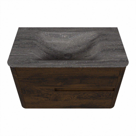 Mondiaz CIRO-DLUX Meuble de salle de bains - 80x45x50cm - Lavabo solid surface Oza - 1 vasque au centre - 1 trou de robinet - 2 tiroirs - Noyer SW1530606