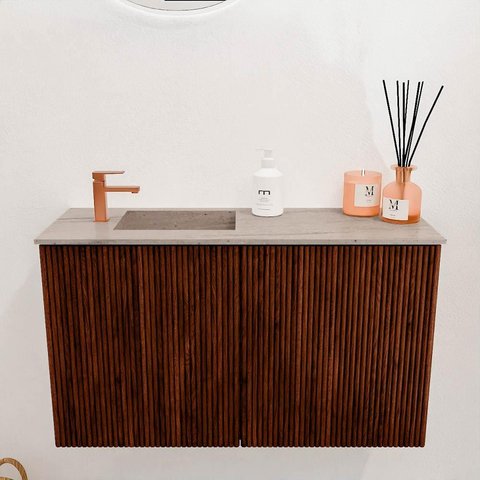 Mondiaz JOYA-DLUX 70cm meuble de salle de bains - couleur Ruby - Vasque FAYE position Gauche 1 trou de robinet couleur Saba. SW1425585