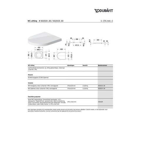 Duravit ME by Starck WC-zitting - 43.8x37.4x4cm - compact - softclose - quickrelease - zijdemat wit SW1204381