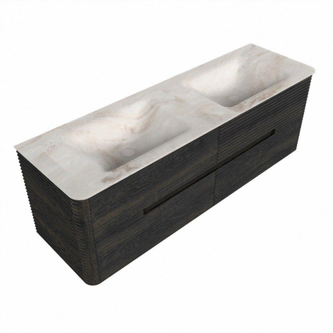 Mondiaz CIRO-DLUX Badkamermeubelset - 150x45x50cm - Solid surface wastafel Frappe - 2 wasbak Dubbel - 2 kraangaten - 4 lades - Shadow SW1532026