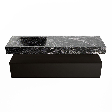 Mondiaz ALAN-DLUX Ensemble de meuble - 150cm - meuble - Urban mat - 1 tiroir - Lavabo Cloud Lava suspendu - vasque gauche - 1 trou de robinet - Noir SW807777