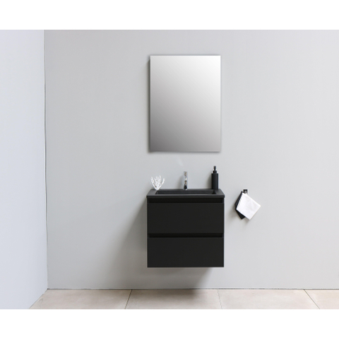 Basic Bella Meuble salle de bains avec lavabo acrylique avec miroir Noir 60x55x46cm 1 trou de robinet Noir mat SW491840