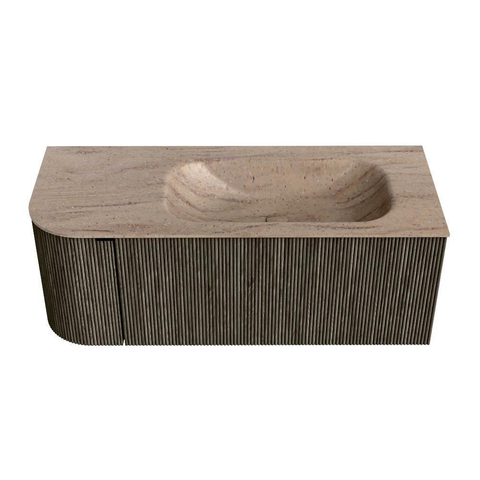 MONDIAZ KURVE-DLUX Meuble de salle de bains 115 cm arrondi à gauche couleur Shadow avec 1 tiroir et 1 porte. Lavabo BIG SMALL à droite sans trou de robinet Saba. SW1433423