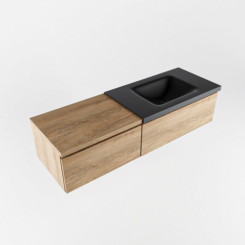 MONDIAZ BUKLA meuble de salle de bain 140 cm avec module 60 couleur Chêne blanchi avec 2 tiroirs. Lavabo CLOUD à droite 0 trous de robinet couleur Urbaine. SW1381983