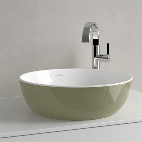 Villeroy & Boch Artis opzetwastafel - 43x43cm - zonder kraangat - zonder overloop - Sage Green (glans groen) SW644115