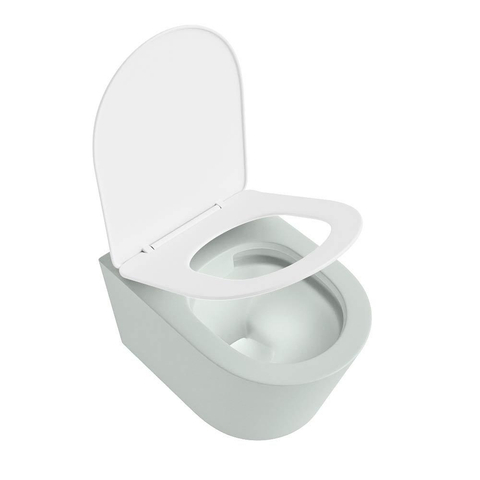 Mondiaz LAVIE hangtoilet – spoelrandloos – 36 x 53 cm – met softclose zitting – Greey (lichtgroen/grijs), zitting Talc (wit) SW1208757