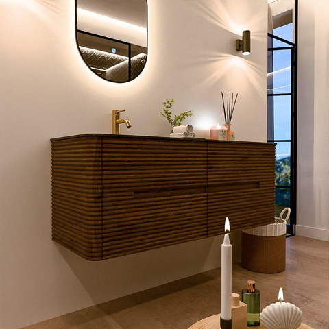 Mondiaz CIRO-DLUX Badkamermeubelset - 130x45x50cm - Solid surface wastafel Lava - 1 wasbak Links - 1 kraangat - 4 lades - Dusk SW1532954