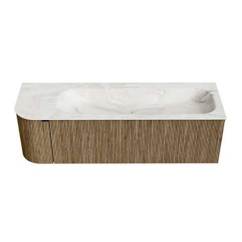 Mondiaz KURVE-DLUX Badkamermeubelset - 145x46x40cm - 1 lade - 1 deur - wastafel solid surface - rechts - 2 kraangaten - Dusk SW1415171