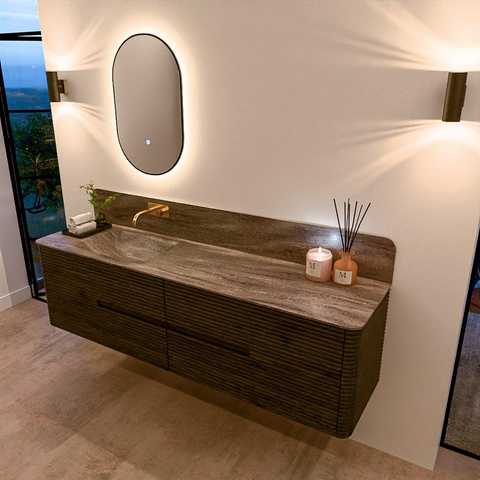 Mondiaz CIRO-DLUX Badkamermeubelset - 180x45x50cm - Solid surface wastafel Oza - 1 wasbak Links - zonder kraangaten - 4 lades - Shadow SW1532671