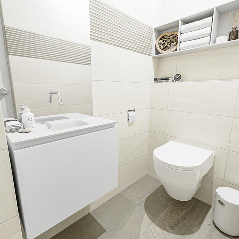MONDIAZ OLAN Toiletmeubel 60x30x40cm met 0 kraangaten 1 lades talc mat Wastafel Lex midden Solid Surface Wit SW473212