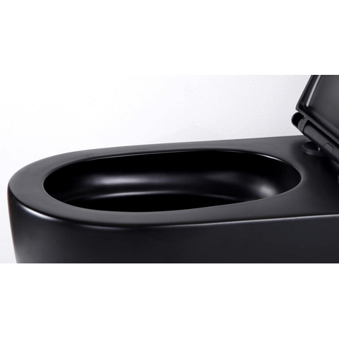 QeramiQ Dely Swirl hangtoilet – spoelrandloos – diepte 53 cm – met 35 mm softclose zitting – mat zwart SW1026260