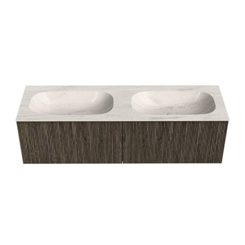 MONDIAZ KURVE-DLUX Meuble de salle de bains 150 cm couleur Shadow avec 2 tiroirs et 0 portes. Lavabo STOR SMALL Double 2 trous de robinet Meli. SW1431837