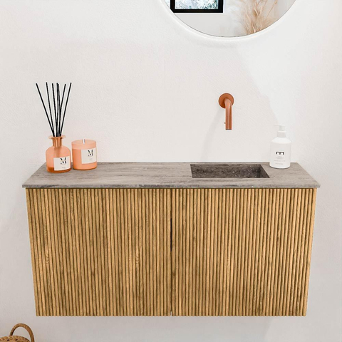 Mondiaz JOYA-DLUX 80cm toiletmeubel - kleur Oak - Wastafel FAYE positie Rechts Zonder kraangat kleur Oza. SW1424120