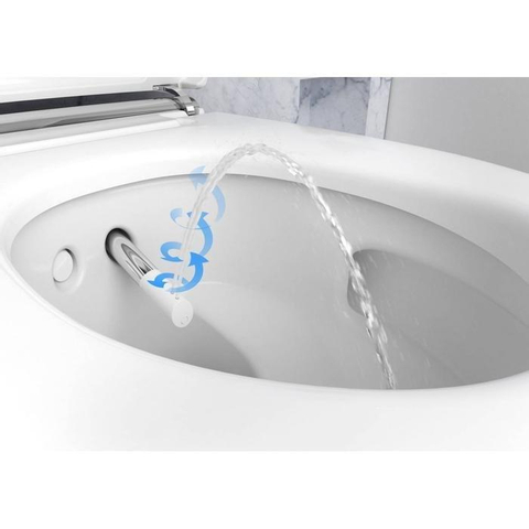 Geberit AquaClean Mera Comfort Douche WC - geurafzuiging - warme luchtdroging - ladydouche - softclose - glans/chroom afdekplaatje - glans wit verchroomd GA13633