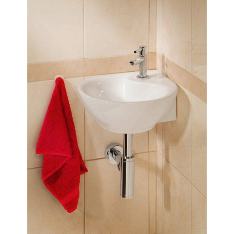 Wiesbaden Porta pack lave-mains d'angle – 35 x 35 x 14,5 cm – céramique blanche – robinet chromé SW1288