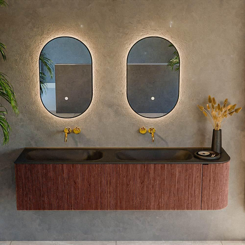 Mondiaz KURVE Ensemble meuble de salle de bains - 175x46x40cm - 2 tiroirs - 1 porte - vasque solid surface - double / gauche - sans trou de robinet - Ruby SW1415386