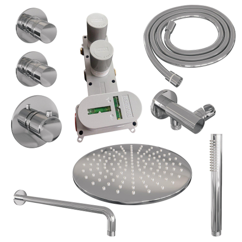BRAUER Chrome Edition ensemble de douche pluie encastré – douche de tête Ø 30 cm – bras mural courbé – douchette bâton – avec inverseur SW486495