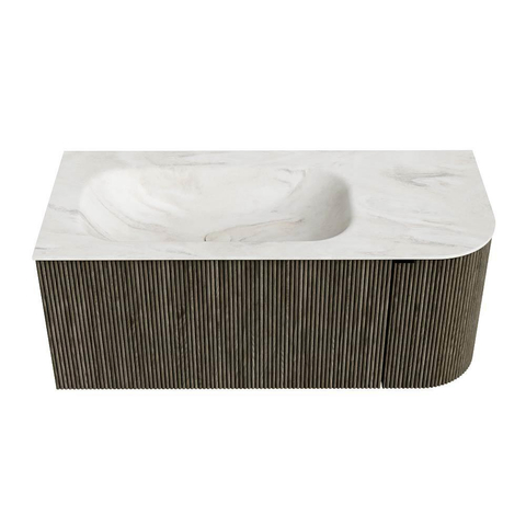 Mondiaz KURVE-DLUX Ensemble de meubles de salle de bains - 105x46x40cm - 1 tiroir - 1 porte - lavabo solid surface - gauche - sans trou de robinet - Shadow SW1414445
