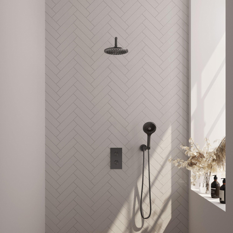 Brauer Gunmetal Edition Ensemble de douche pluie encastré - douche principale 20cm - bouton lisse - douchette ronde 3 positions - PVD - gunmetal brossé SW715879