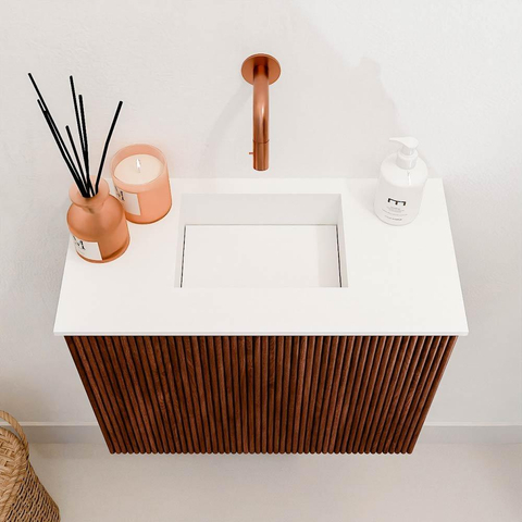 Mondiaz JOYA 50cm meuble de toilette - couleur Ruby - Vasque FAYE position Milieu Sans trou de robinet couleur Talc SW1421725