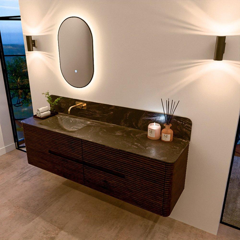 Mondiaz CIRO-DLUX Badkamermeubelset - 170x45x50cm - Solid surface wastafel Lava - 1 wasbak Links - zonder kraangaten - 4 lades - Walnut SW1530185