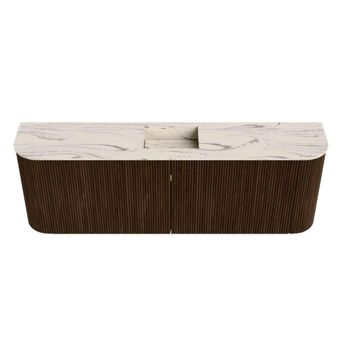 Mondiaz JOYA-DLUX 123.2cm toiletmeubel - ronding links en rechts kleur Walnut - Wastafel FAYE positie Midden Zonder kraangat kleur Nata. SW1424535