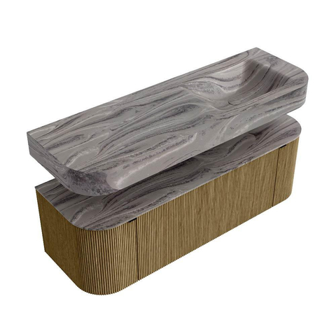 MONDIAZ THOR-DLUX 140cm meuble de salle de bains arrondi gauche + droite couleur Dusk avec 1 tiroir et 2 portes. Vasque suspendue CLOUD Droite sans trou de robinet couleur Sombra. SW1464349