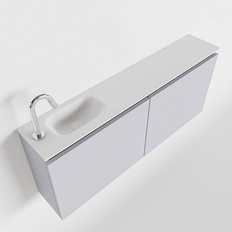 MONDIAZ TURE Toiletmeubel 120x23x50cm met 1 kraangaten 2 deuren cale mat Wastafel Eden links Solid Surface Wit SW475142
