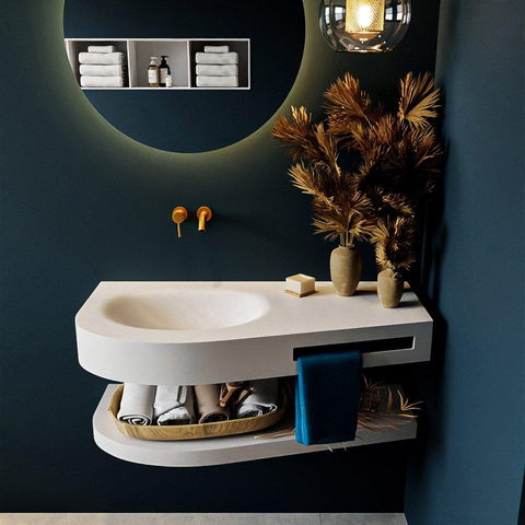 MONDIAZ RIVA Badkamermeubelset - 100x50x5.8cm - 0 lades - Talc mat - 0 kraangaten - wasbak links - solid surface talc SW703307