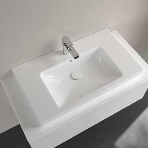 Villeroy & Boch Subway 2.0 meubelwastafel - geslepen - 80x47cm - met kraangat - met overloop - White Alpine (glans wit) 1025016