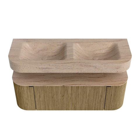 MONDIAZ THOR-DLUX Meuble de salle de bains 130cm arrondi gauche + droite couleur Dusk avec 1 tiroir et 2 portes. Vasque suspendue CLOUD Double 2 trous de robinet couleur Saba. SW1464061
