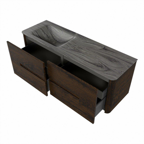 Mondiaz CIRO-DLUX Badkamermeubelset - 140x45x50cm - Solid surface wastafel Sombra - 1 wasbak Links - zonder kraangaten - 4 lades - Walnut SW1530758